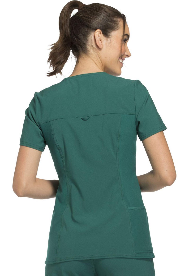 Cherokee Women's Medical Scrub Top Iflex V-Neck Knit Panel Top CK605, M, Hunter Green - Image 4